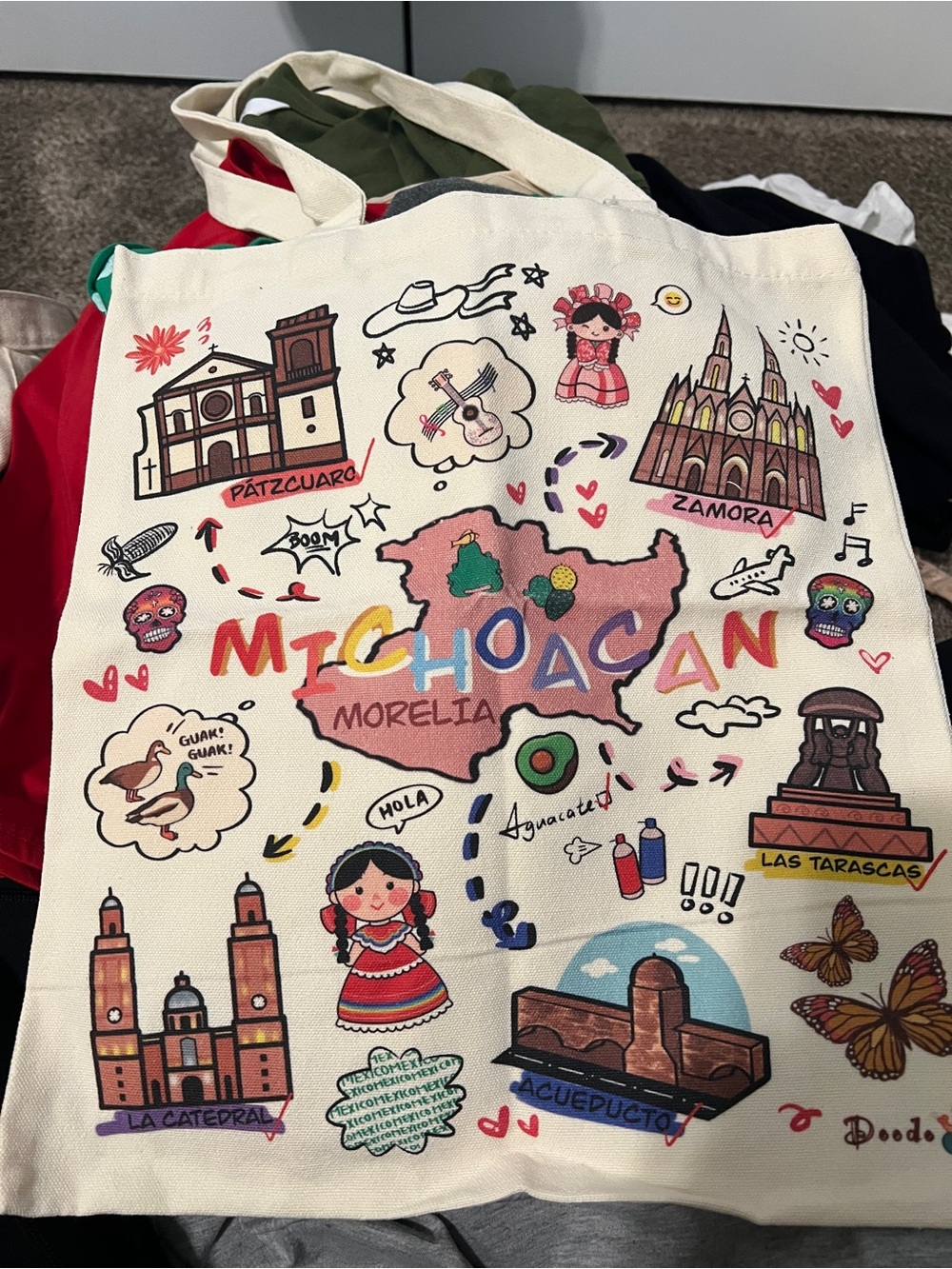 Michoacán Graphic Canvas Tote Bag - Cream